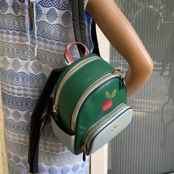 Coach Bags Coach Radish Leather Mini Court Backpack Green Light